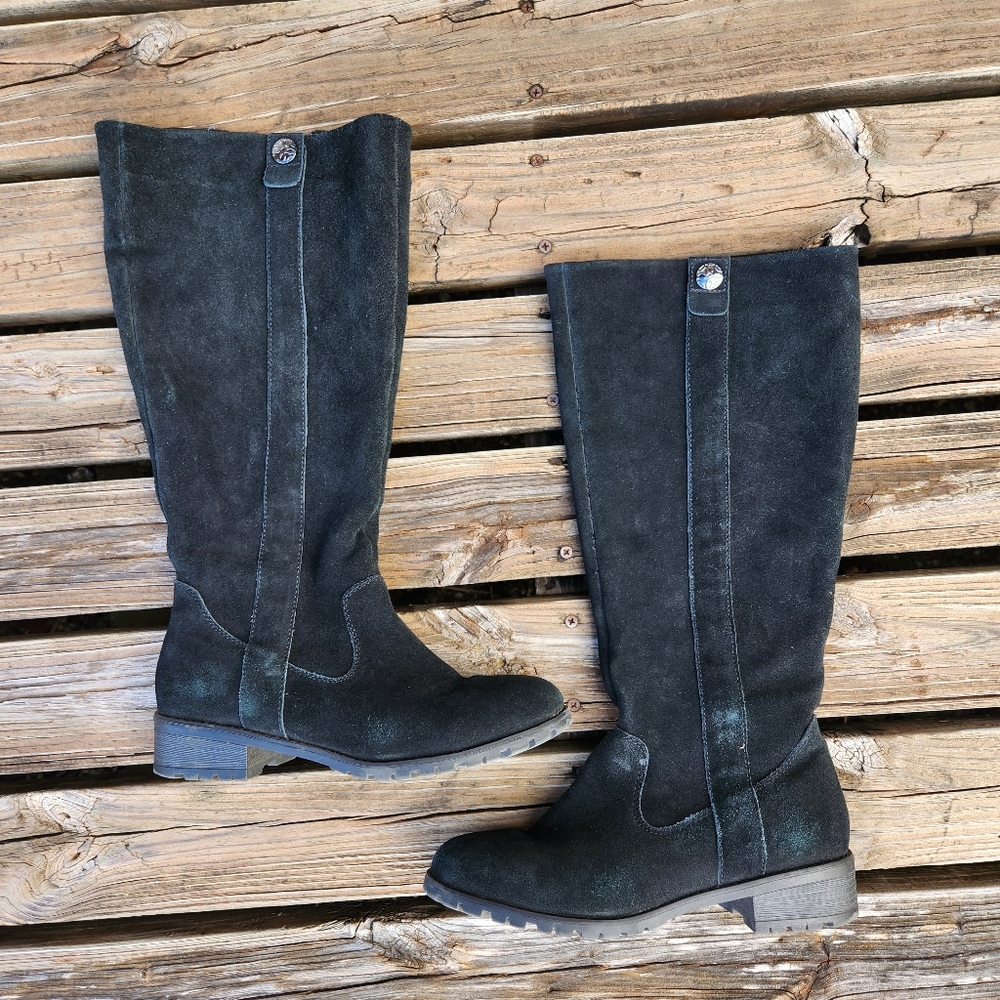 Bjorndal Sebastion Black Heeled Boots 9.5 Winter Leather Suede High Tall - Picture 1 of 6